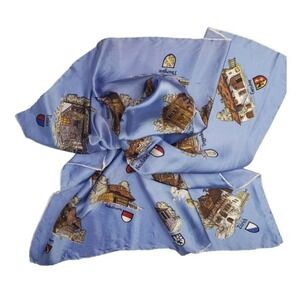 Switzerland Ski Lodge Satin Square‎ Scarf Blue Souvenir